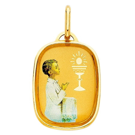 Details about   14K Yellow Gold Communion Girl Charm Pendant with 1.8mm Singapore Chain Necklace